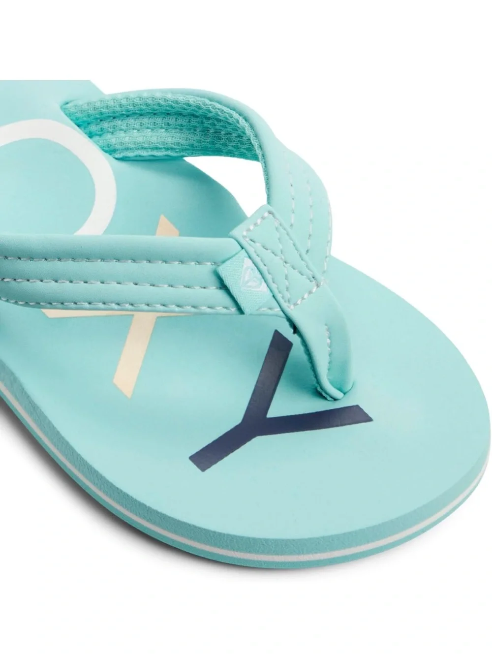 Roxy Girls Aqua Flip Flops with Pink, White, Cream & Black Logo